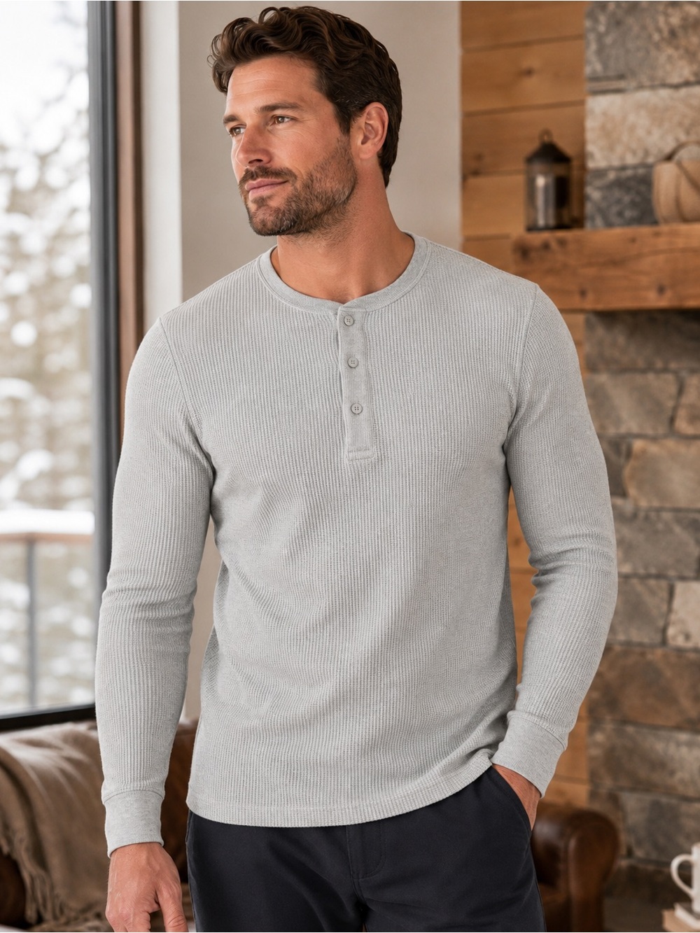 Eddie Bauer Classic Series Baselayer Henley Heather Gray Size Small & Large NEW